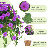 Artificial Hanging Plants Outdoors, Fake Hanging Flowers With Basket, Faux Vine Bougainvillea For Urn Fillers Front Porch Patio Outside Summer Decor (Purple)