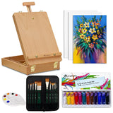 Deluxe Art Supplies 27 Pieces Art Set With Tabletop Easel, 12 Colors Acrylic Paint, 10 Paint Brushes, 3 Canvas Panels, Palettes