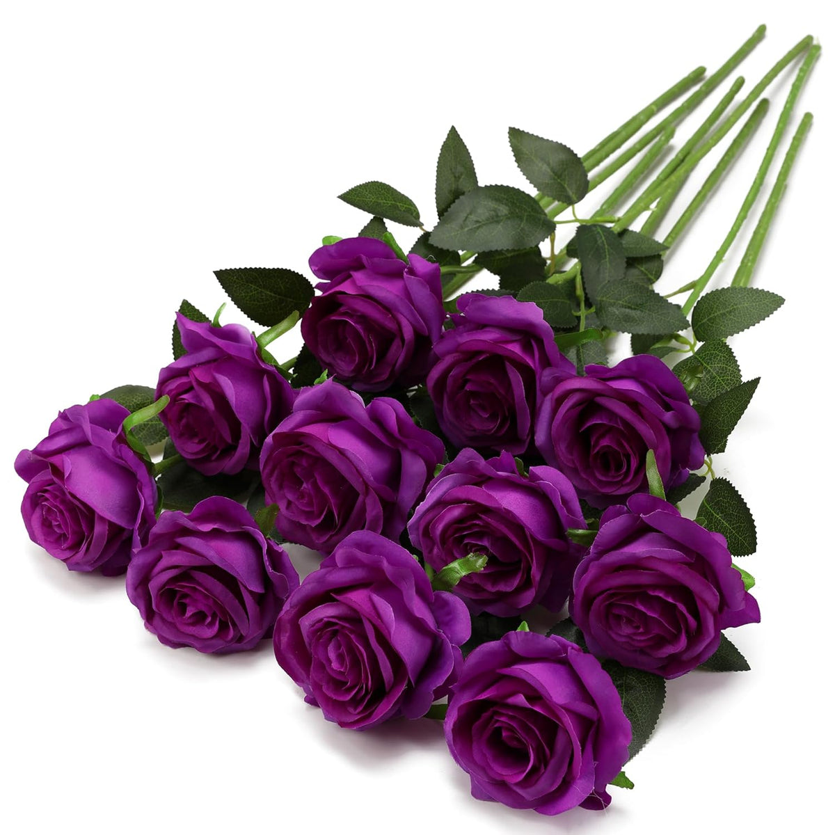 Purple Fake Roses Artificial Flowers - 10 Pcs Fake Artificial Roses Silk Flowers With Stems For Home Wedding Hotel Office Centerpiece Decor
