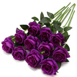 Purple Fake Roses Artificial Flowers - 10 Pcs Fake Artificial Roses Silk Flowers With Stems For Home Wedding Hotel Office Centerpiece Decor