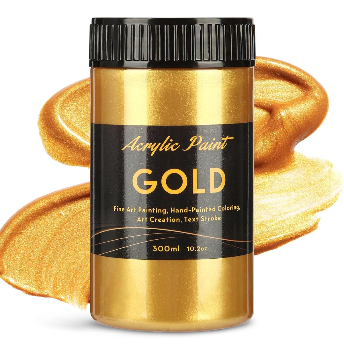 300Ml Gold Metallic Acrylic Paint, Non Toxic Waterproof Gold Metallic Acrylic Paint For Fabric, Leather, Ceramic, Canvas, Rocks, Metal, Plastic, Glass