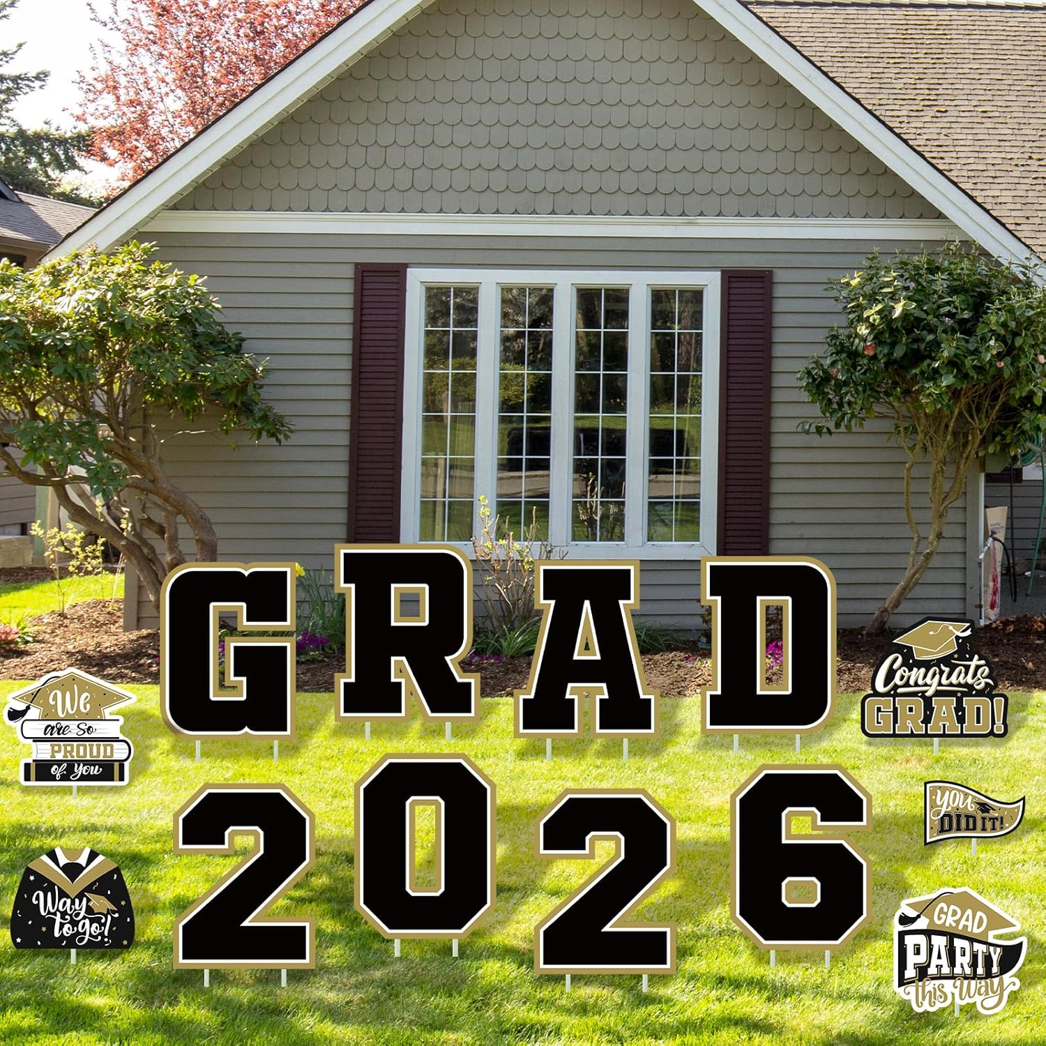 Black Themed 2026 Graduation Decorations Class Of 2026 Set - Congrats Grad Yard Signs, Class Of 2026 Yard Signs, Complete Party Supplies For High School & College Celebrations