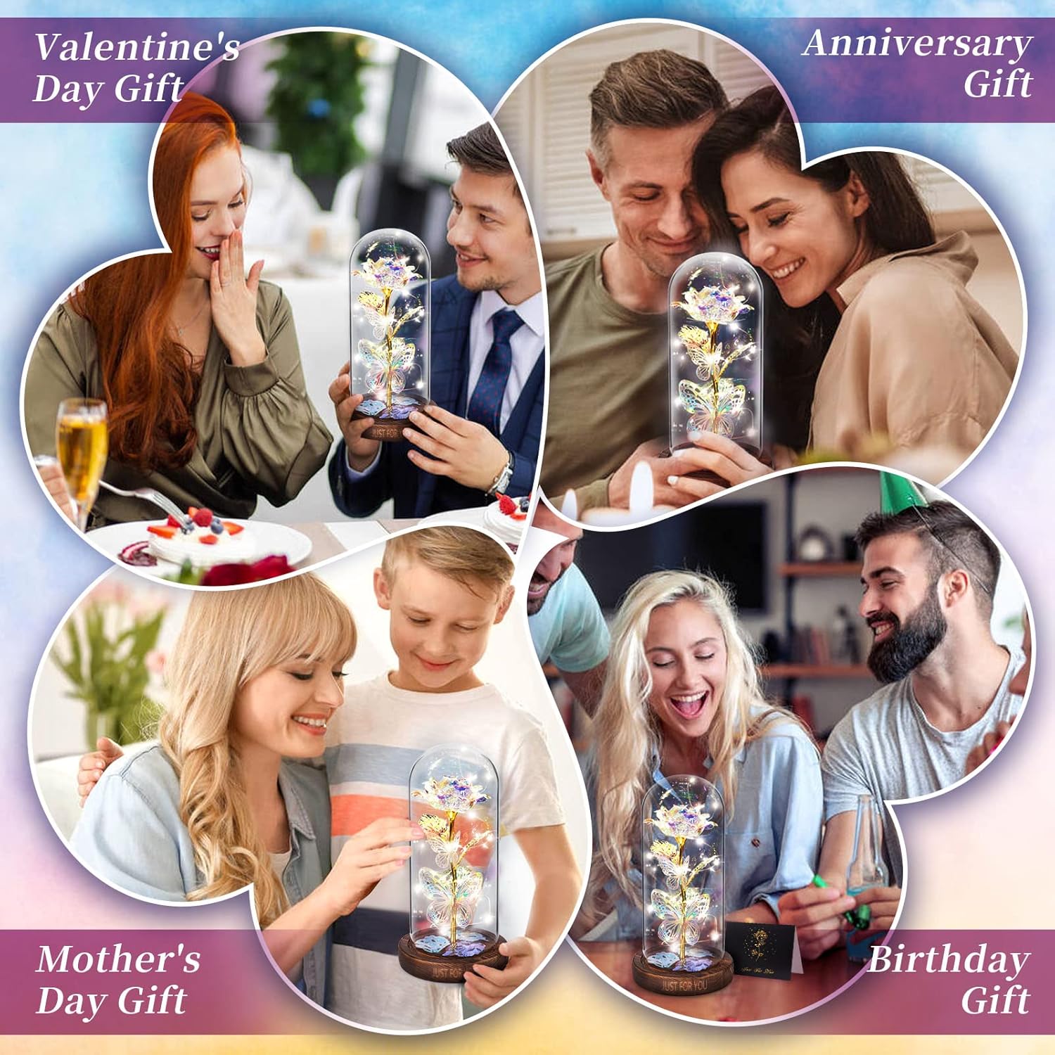 Valentines Day Gifts For Her, Light Up Rose Butterfly In Glass Dome, Birthday Anniversary Flowers Lighted Roses Gifts For Women,Wife,Mom, Grandma,Girlfriend,Girls,Sister-Silver
