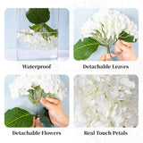 3 Pcs White Hydrangea Artificial Flowers 21" Realistic Latex Faux Hydrangeas Flowers Real Touch Full Heads, Lifelike Long Stem & Leaves For Wedding Outdoor Table Centerpieces Home Party Decoration