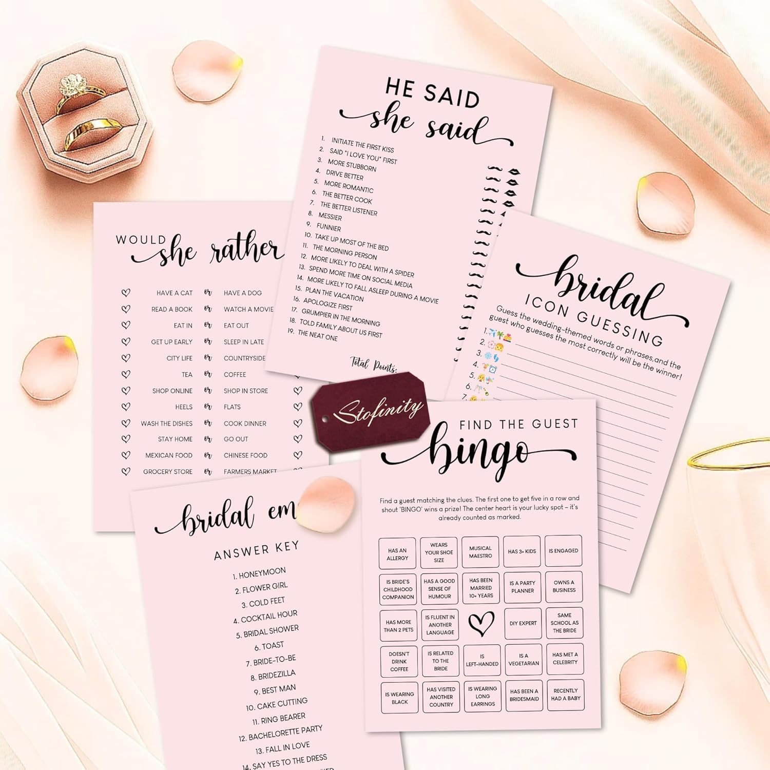 Hilarious Bridal Shower Games 30 Guests - Pink Wedding Games For Reception Decorations, Funny Find The Guest Bingo Game, Would She Rather Bridal Shower Activities