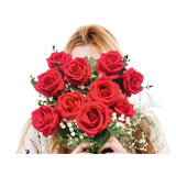 10 Stems Artificial Roses Bouquet With 4Pcs Artificial Baby'S Breath 6Pcs Artificial Eucalyptus Leaves Stems, For Silk Floral Arrangement Or Space Decoration (Red)