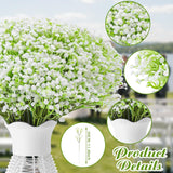 288 Pcs Babys Breath Artificial Flowers With 12 Pcs White Rattan Vase, Gypsophila Artificial Flowers Bulk Flower Vase Basket For Wedding Party Home Garden Table Decoration