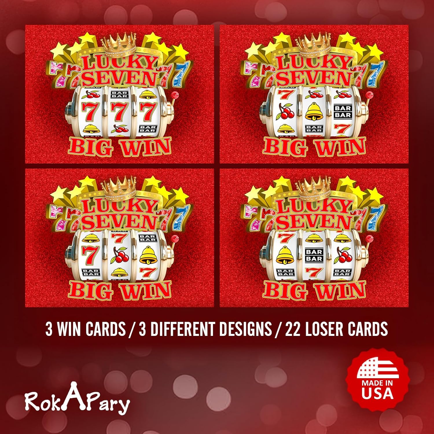 Lucky 7 Scratch Off Game Cards, Slot Machine 25 Count Bulk Game Cards For Business Party Prizes, Promotions, Employee Rewards, Fundraisers, And Casino Events. Made In Usa, Red