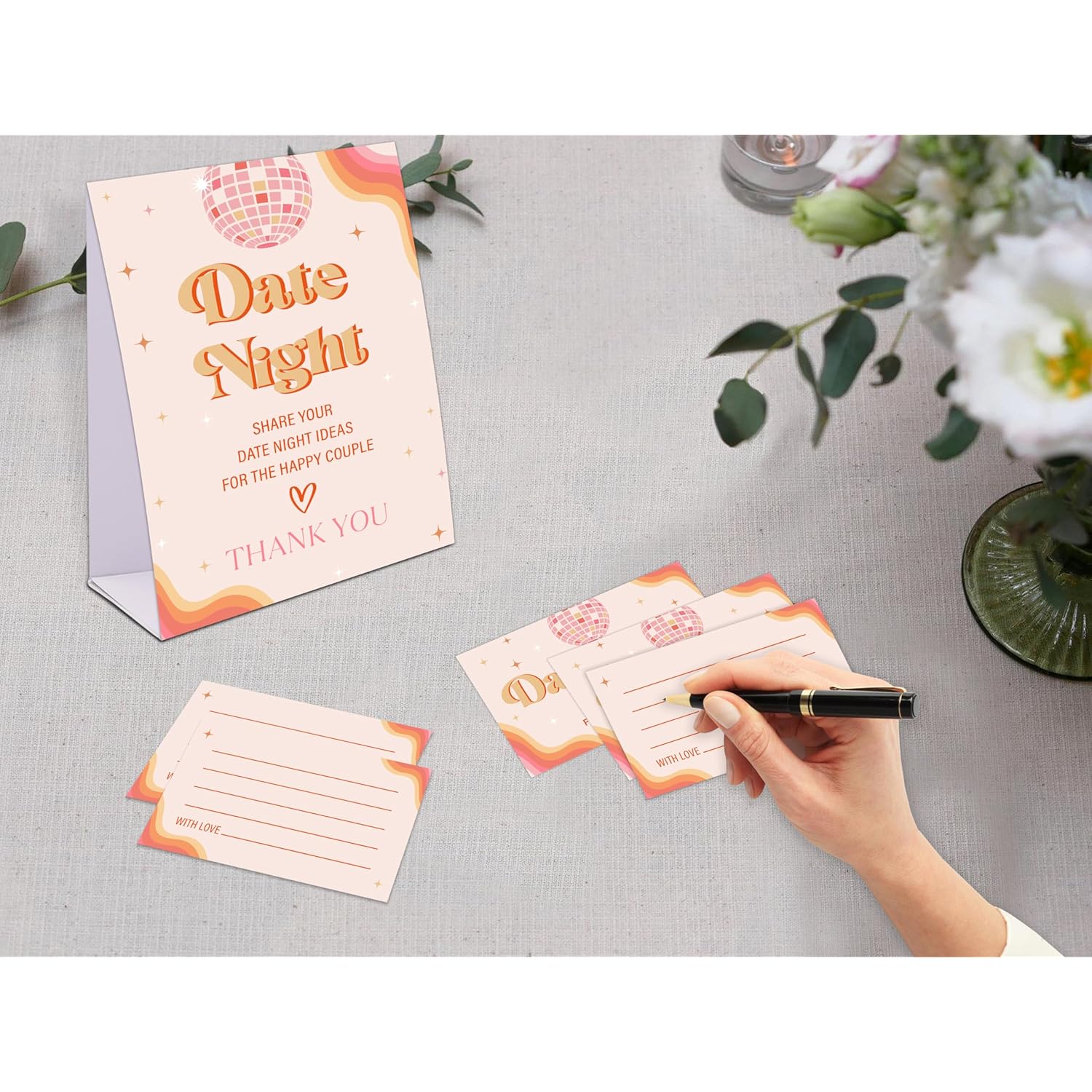 Disco Ball Date Night Game, Date Night Ideas Sign With 50 Cards, Bridal Shower Game, Boho Bridal Shower Decorations, Wedding Date Night Advice - 04