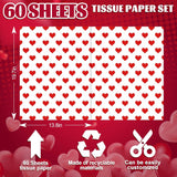 60 Sheets Valentine Heart Tissue Paper Foil Red Love Heart Gift Wrapping Paper For Diy Art Craft Wedding Anniversary Party Decor, 13.8 X 19.7 Inch