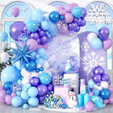 Blue Purple Balloon Arch, 120 Pcs Snowflake Balloon Garland, Metallic Retro Purple White Clear Snow Blue Star Foil Balloons For Birthday Winter Christmas Party Decoration
