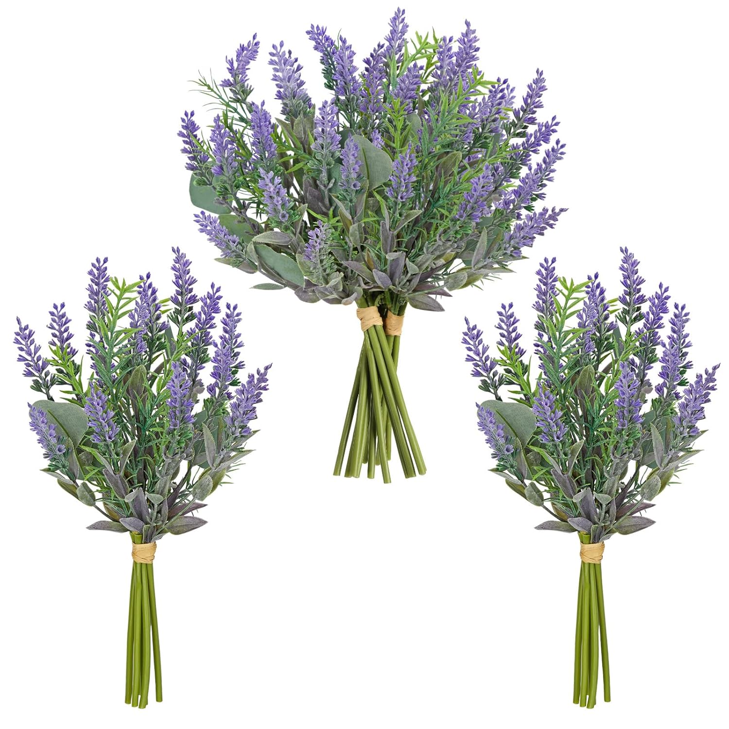 3 Bundles Fake Flowers Artificial Lavender Stems Bouquet Faux Plastic Purple Flowers Plants For Vase Diy Wedding Floral Arrangement Home Table Centerpieces Indoor Outdoor Decor