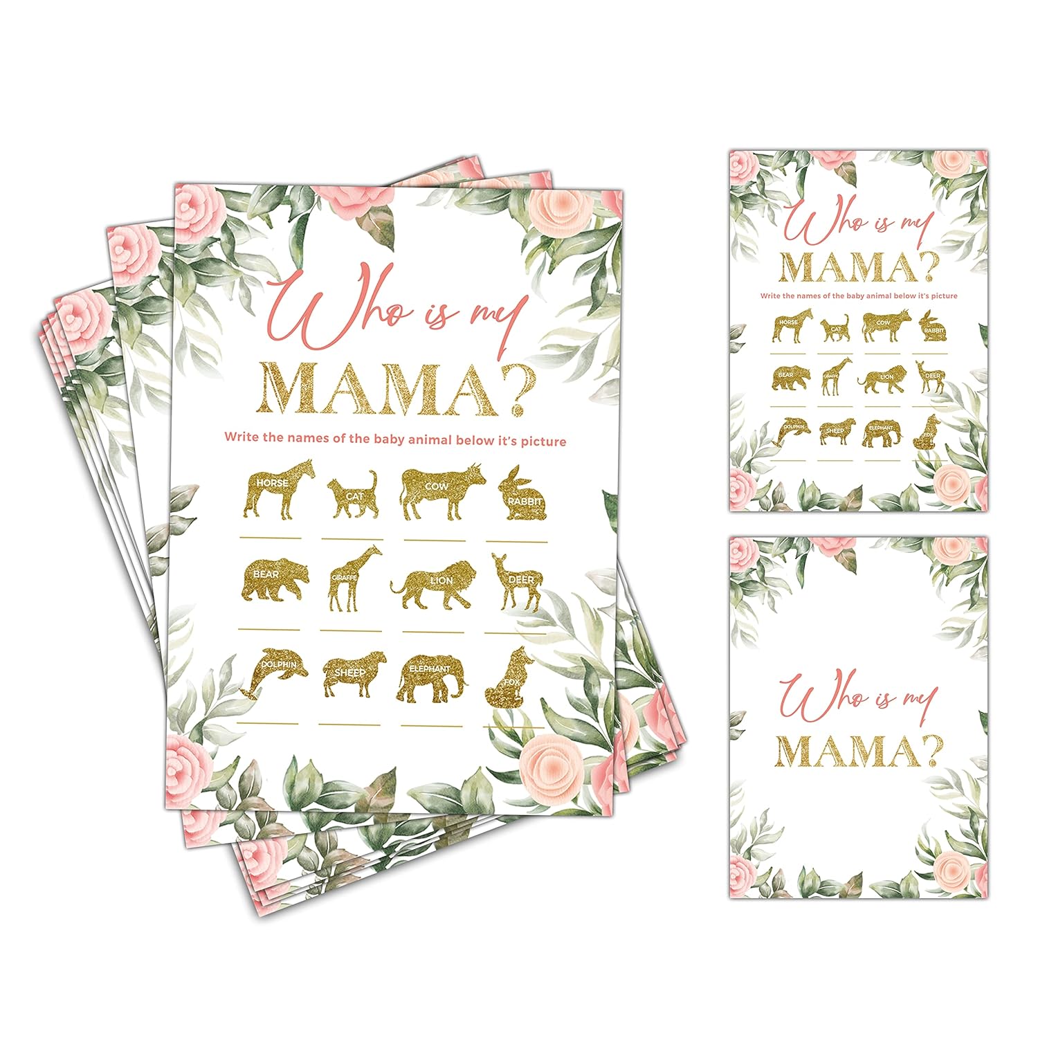 Baby Shower Games For Boys Or Girls - Who Is My Mama Baby Shower Game - Floral Greenery Gender Reveal Party/Baby Bump Party Supplies Activities - Pack Of 30 Game Cards(A03)