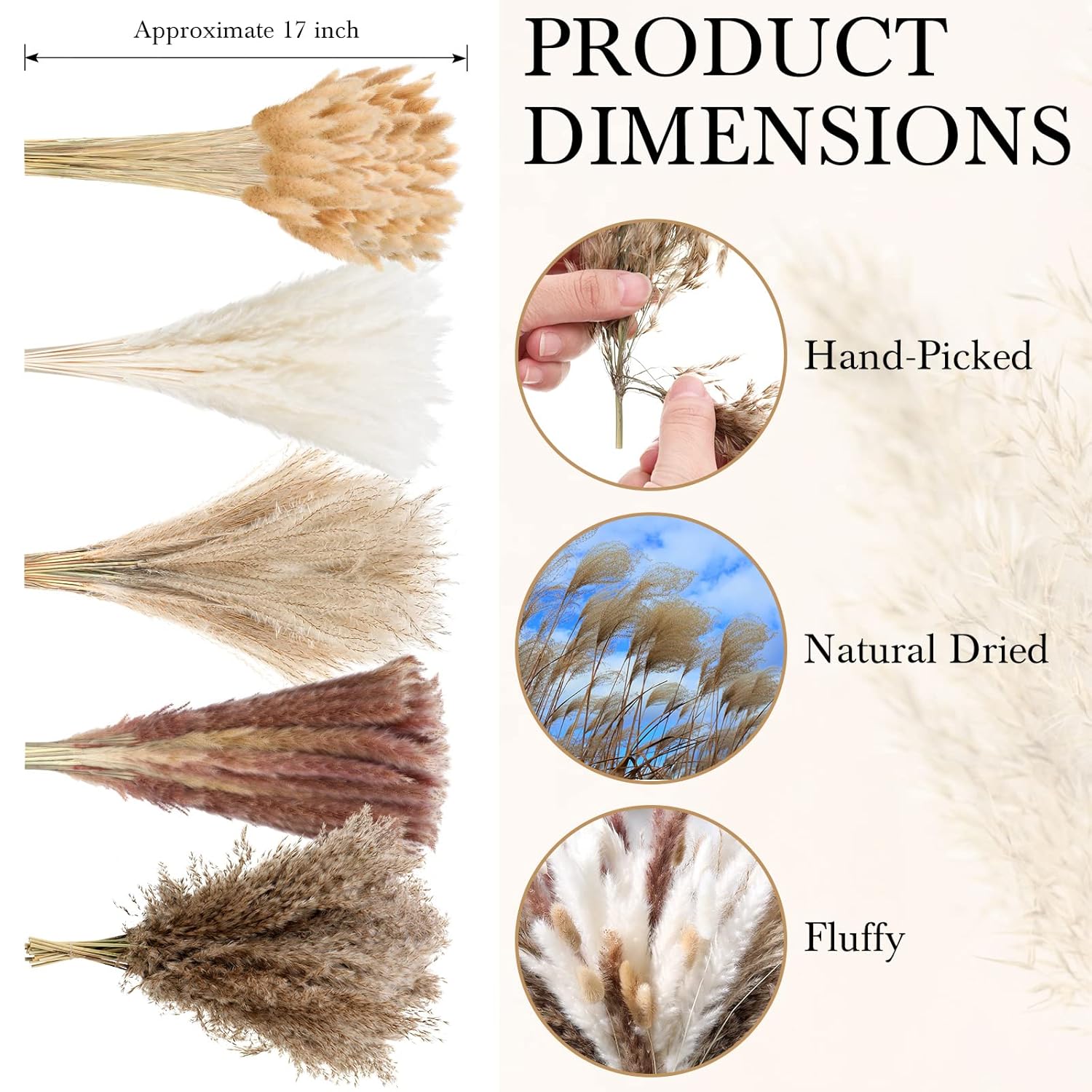 330 Pcs Dried Pampas Grass Decor, 17 Inch Dried Flower Plants Bulk White And Brown Pampas Grass Reed Bunny Tails Bouquet For Wedding Boho Home Table Decor Rustic Farmhouse Party Decoration
