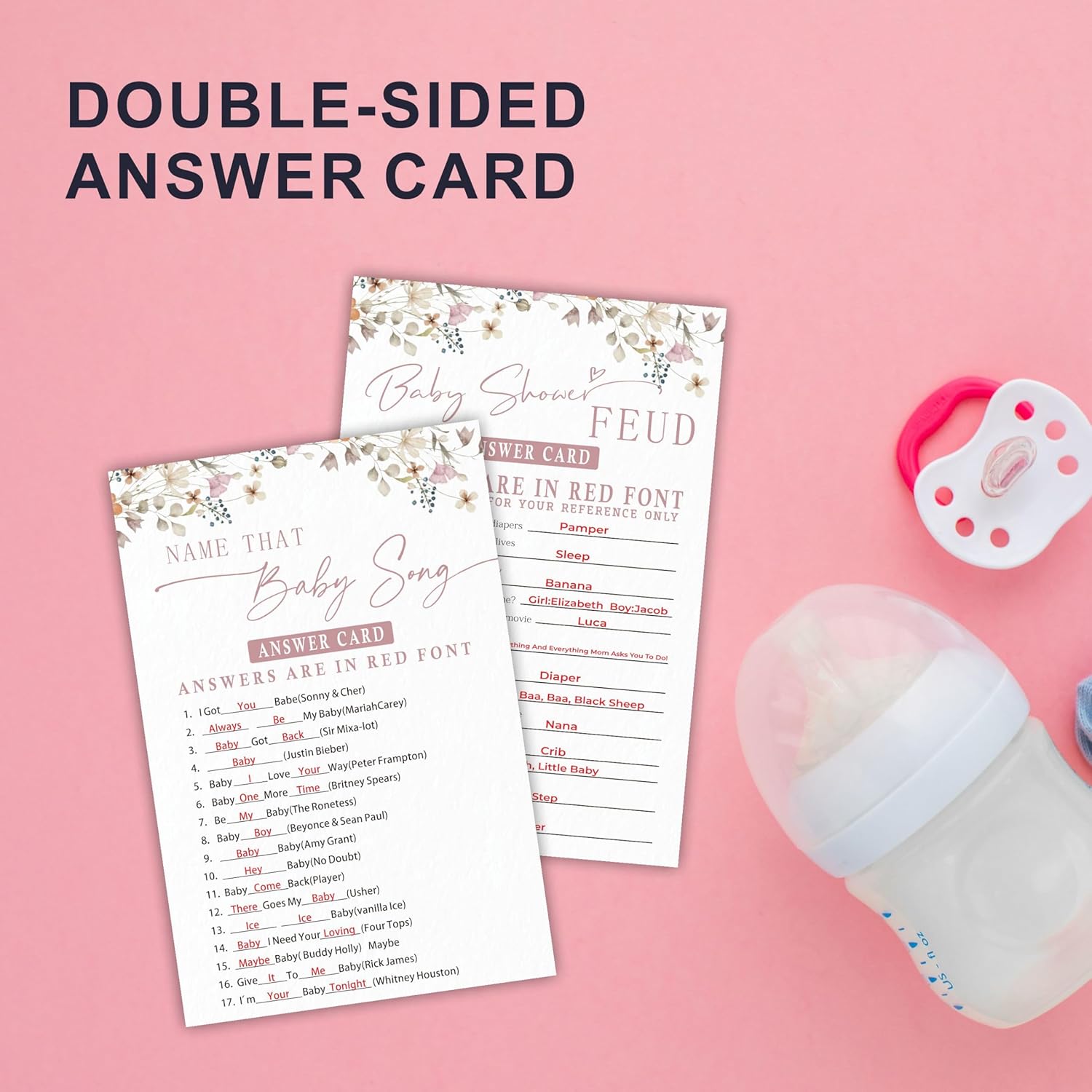 Boho Flowers Baby Shower Game Activities, Name That Baby Song & Baby Shower Feud Theme Game Cards, 30 Floral Game Cards & 1 Answer Card, Decorations & Supplies For Baby Shower Party?5X7 Inches? - C05