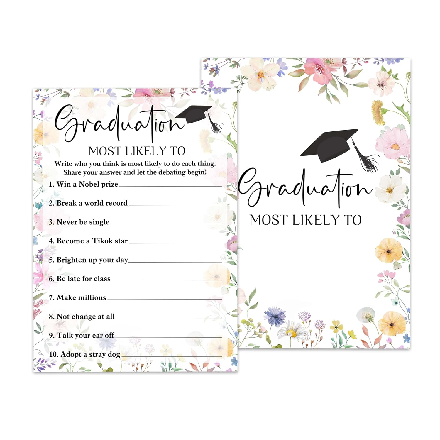 Graduation Games Cards 25Pcs, Wildflowers Grad Party Game Cards, Grad Celebration, Graduation Party Games Ideas Activities Supplies, High School College Graduation Party Decorations -A07