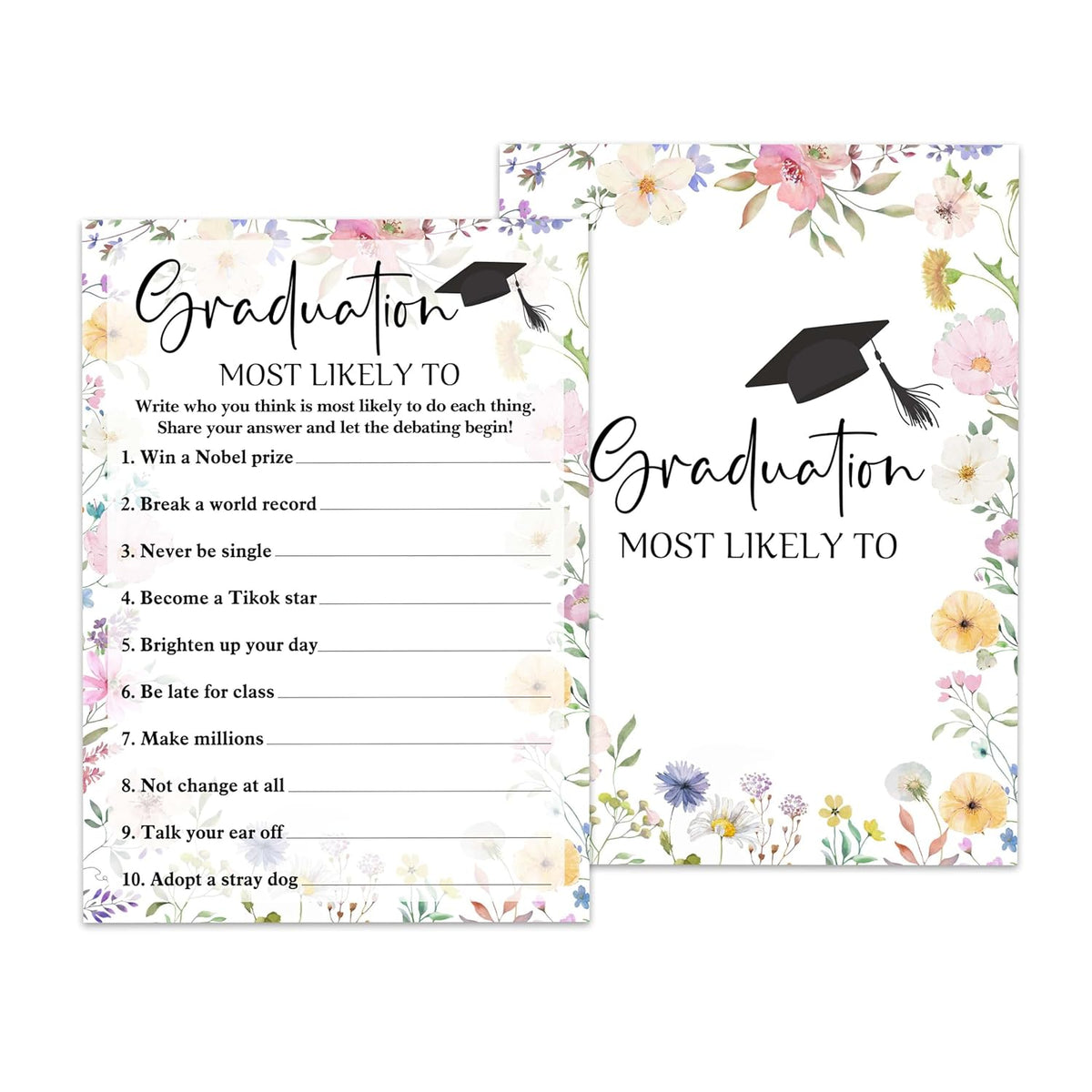 Graduation Games Cards 25Pcs, Wildflowers Grad Party Game Cards, Grad Celebration, Graduation Party Games Ideas Activities Supplies, High School College Graduation Party Decorations -A07