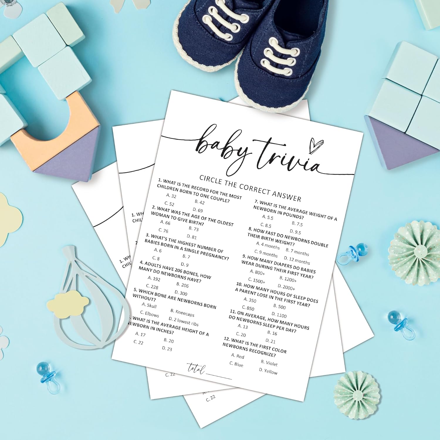 Baby Trivia Baby Shower Game, 25 Minimalist White Trivia Game Cards, Gender Reveal Games, Fun Baby Shower Games Activity For Boy Or Girl, Gender Neutral Decorations Supplies-A03