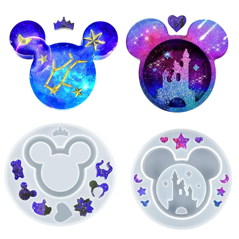 2 Pcs Resin Molds For Cute Mouse Head Silicone Castle Bow Shaped Epoxy Casting Mold Christmas Resin Molds For Diy Keychain Hanging Pendant Jewelry Decorations