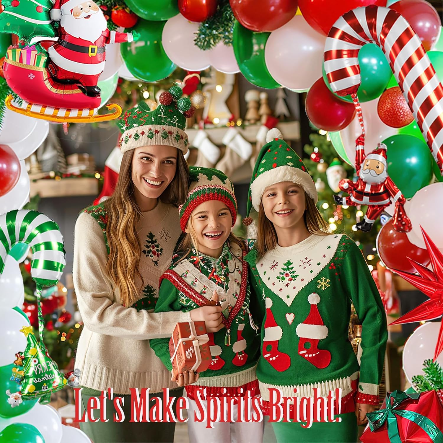 Merry Christmas Green Red White Balloon Garland Arch Set 117Pcs With Christmas Tree Santa Candy Cane Star Cookie Mylar Balloons For Winter Friendsmas New Year'S Eve Decoration