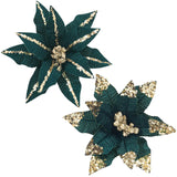 Store Christmas Poinsettia Dark Teal Flower 6Pcs 8-Inch Artificial Flower Picks Spray For Christmas Tree Decoration Ornaments For Xmas Tree Wreath Garland