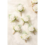 White Rose Boutonnieres For Men Wedding Ivory Baby'S Breath Boutonniere For Best Men Groom Groomsmen Wedding Prom Homecoming Set Of 6