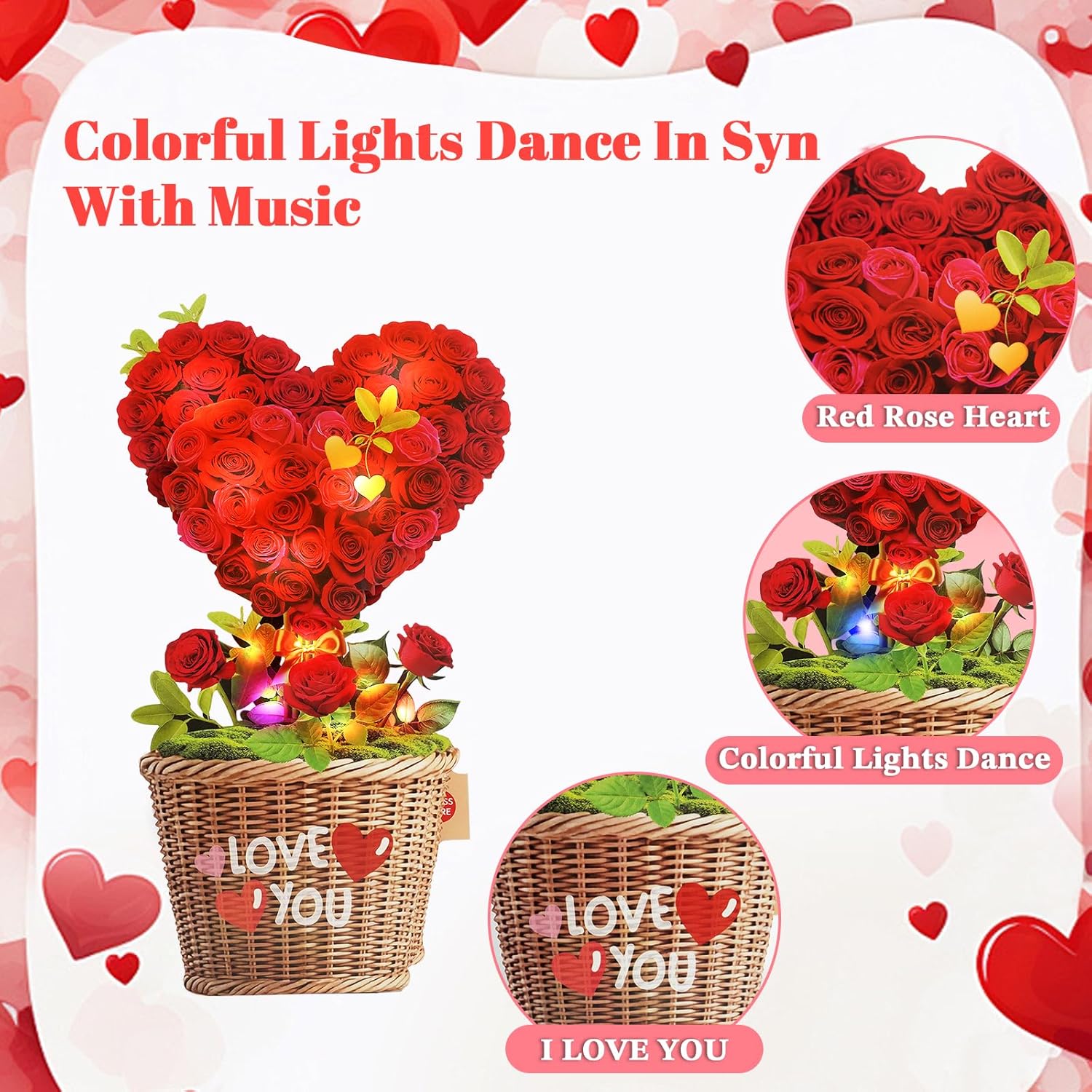 Valentines Day Cards With Music & Lights, 3D Pop Up Love Tree Hearts Birthday Card & Anniversary Card, 10 Inch Life Sized Forever Bouquet Wedding Valentines Gifts For Her Women Wife Mom