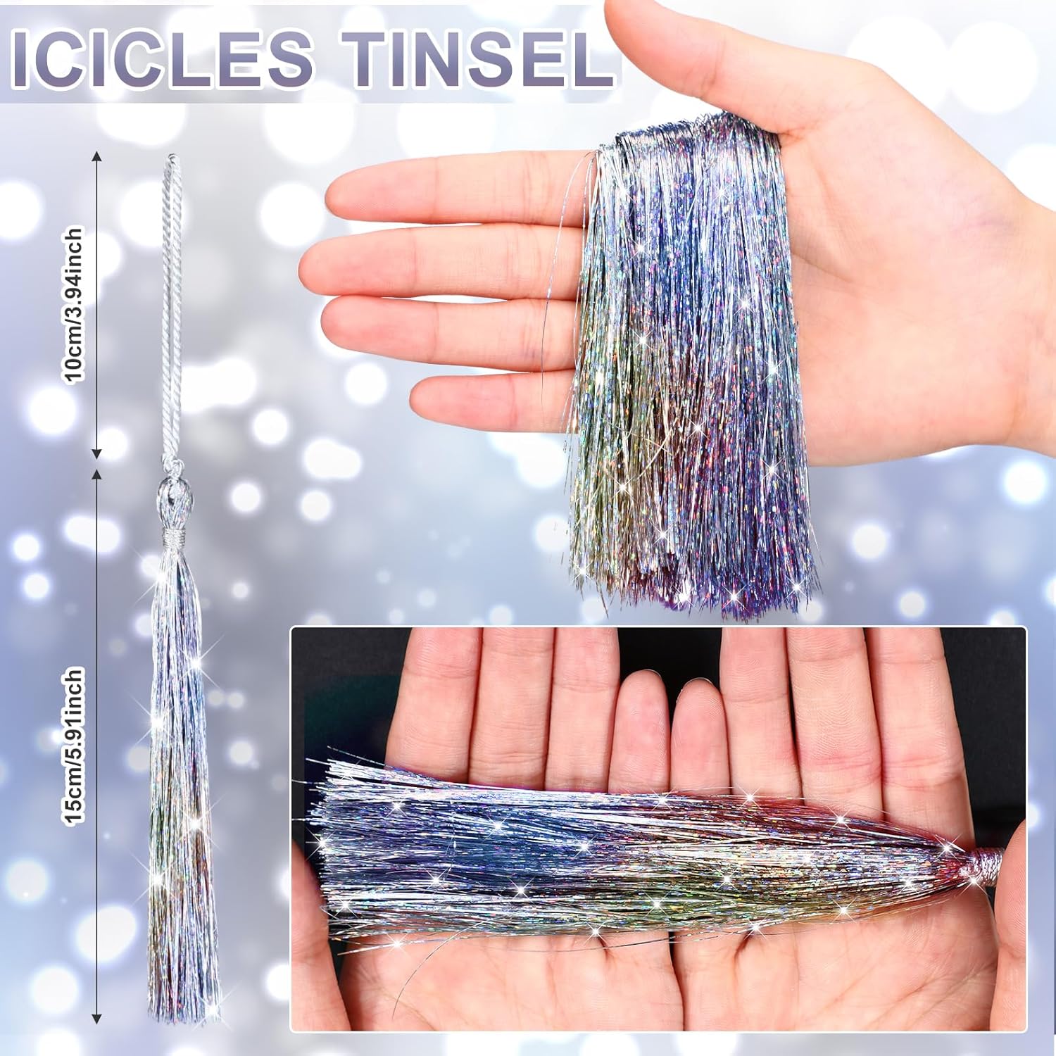 12 Pcs Christmas Tree Tinsel Tassel Ornament Metallic Icicles Tinsel Christmas Decorations Foil Fringe For Xmas Holiday Birthday Anniversary Engagement Party Supplies(Iridescent)