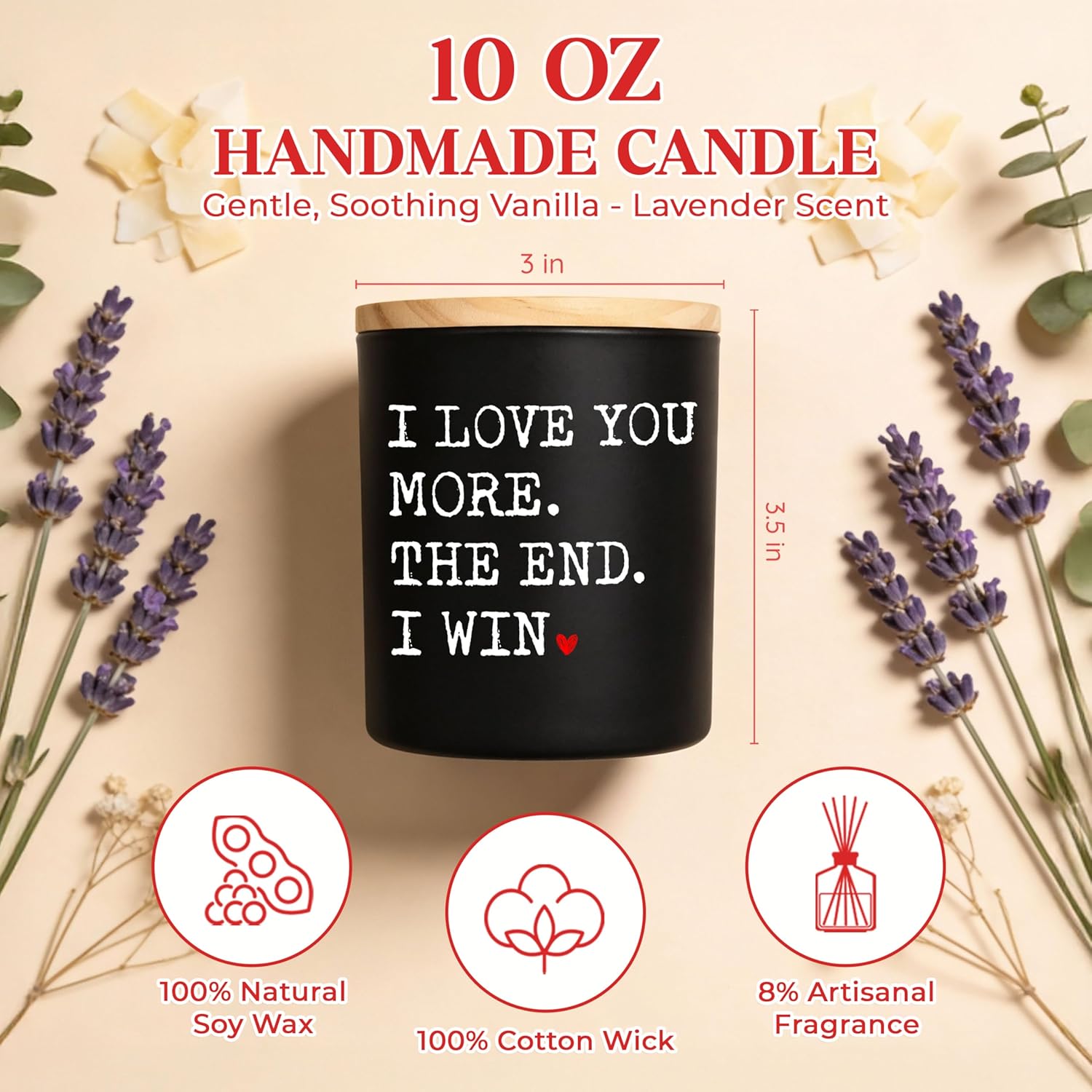 Valentines Day Gifts For Her Him - I Win Vanilla Lavender Scented Candle 10 Oz - Anniversary Wedding Birthday Gifts For Women Men, Couple Gift For Boyfriend Girlfriend Husband Wife