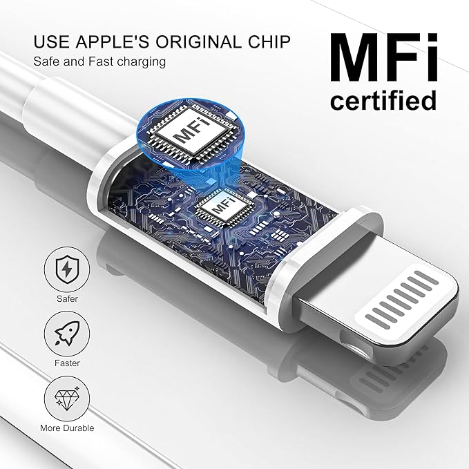 3FT USB A to Lightning CarPlay Cable Fast Charging Cord for iPhone 14 13 12 11 XR XS iPad White