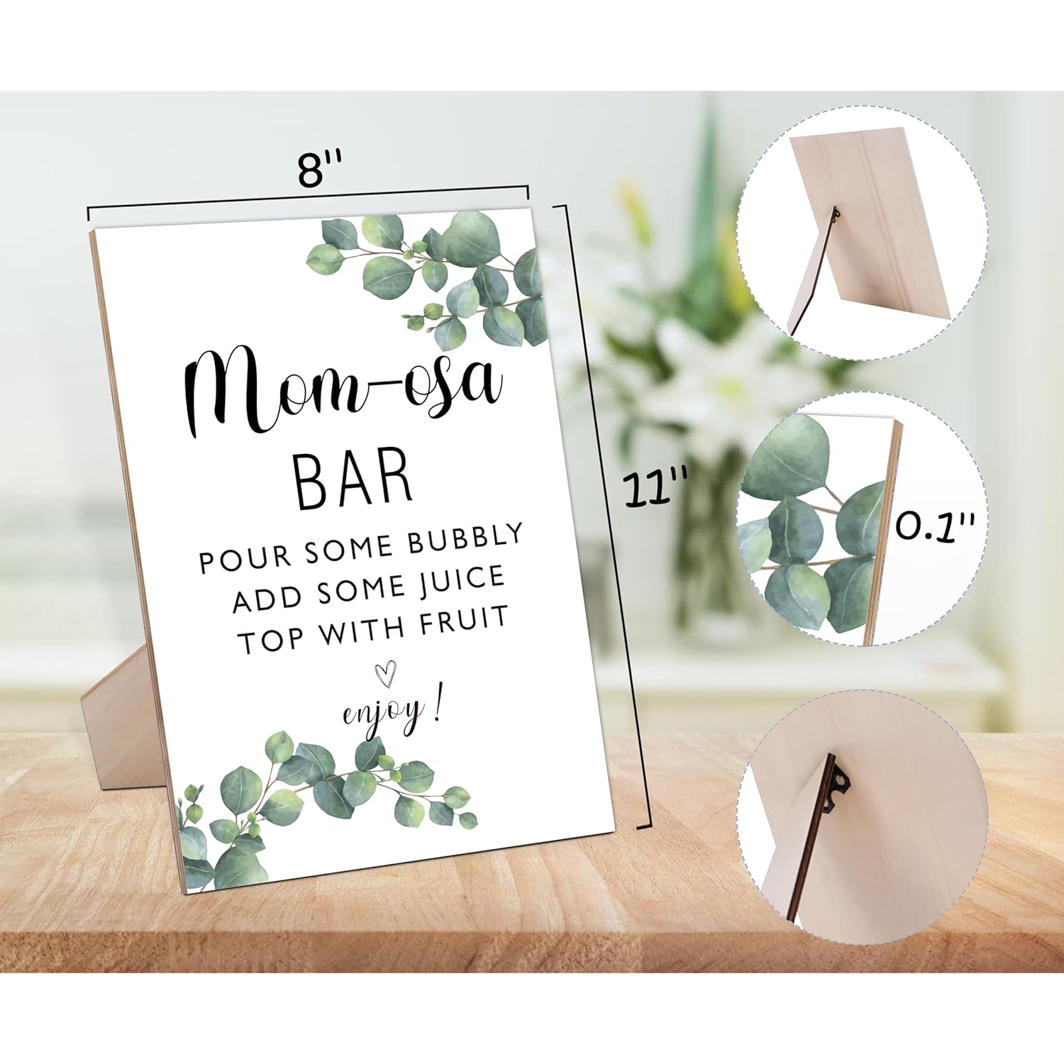 Mom-Osa Bar Greenery Eucalyptus Baby Shower Sign,Wooden Game Sign With Stand,Baby Shower Decoration,Baby Shower Welcome Sign,Bar Decoration,Party Favors Supplies,Gender Reveal Decoration Ideas-18