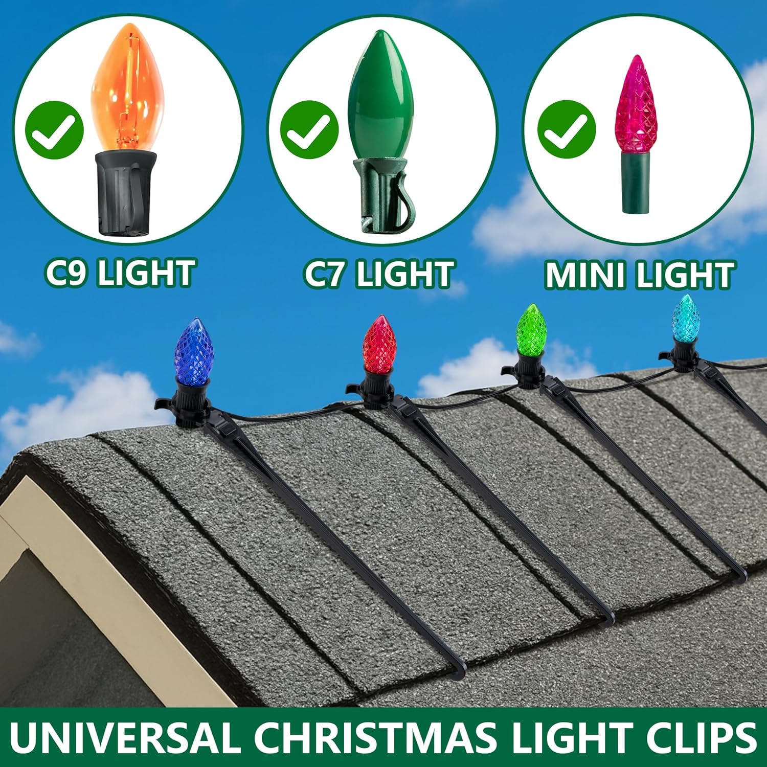 100 Pcs Adjustable Roof Ridge Light Clips, Christmas Light Ridge Hooks For C7 C9 Mini Lights, Universal Christmas Light Roof Clips For Outdoor Ridgeline Hanging String Light
