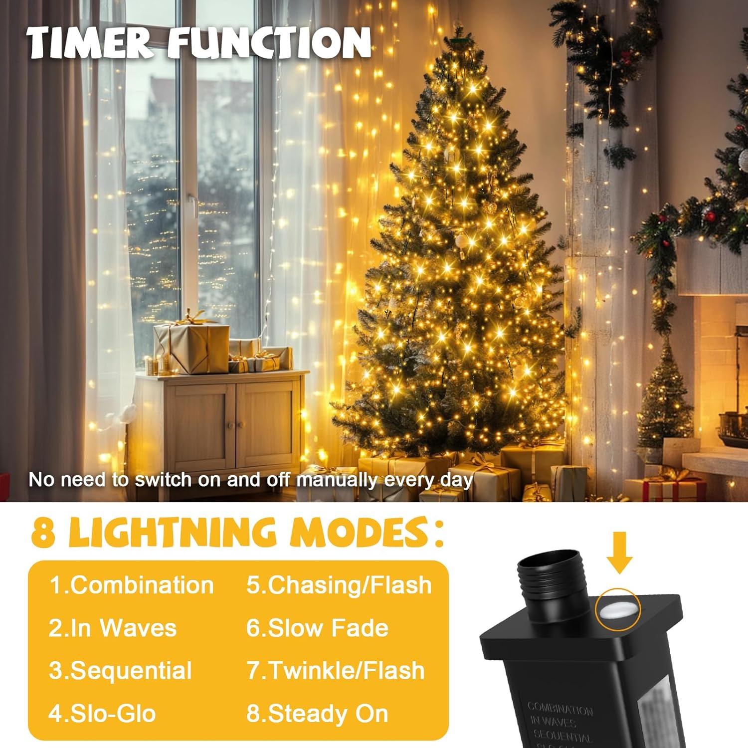 Christmas Tree Lights Indoor 400 Led Christmas Lights For Tree Twinkle Timer 8 Modes Waterproof 6.6Ft X 16 Lines For Chr