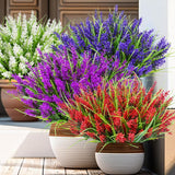 12 Bundles Outdoor Artificial Plants And Flowers, Uv Resistant Faux Monkey Grass With Lavender And Fake Plastic Greenery For Spring Summer Outside Planter Porch Garden Decor, White