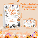 Halloween Baby Shower Games, 50 Diaper Raffle Tickets + 1 Self-Standing Sign For Little Ghost Gender Reveal Baby Announcement Party Favor Supplies - D10