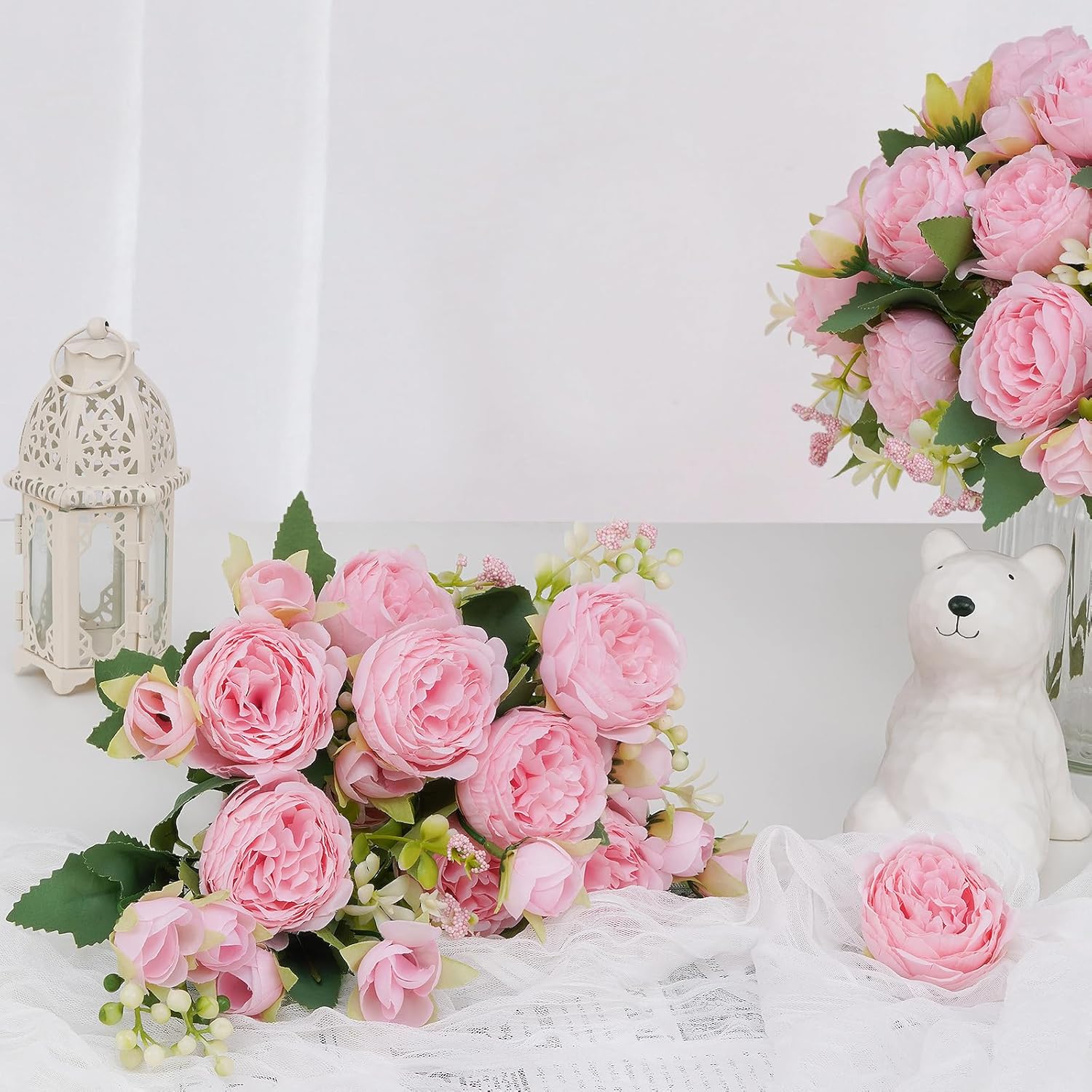 2 Packs Peonies Artificial Flowers, Light Pink Artificial Peonies, Silk Peonies Flowers Fake Peonies Artificial Flowers Peonies Bouquet For Centerpiece Table Wedding Party Home Decor