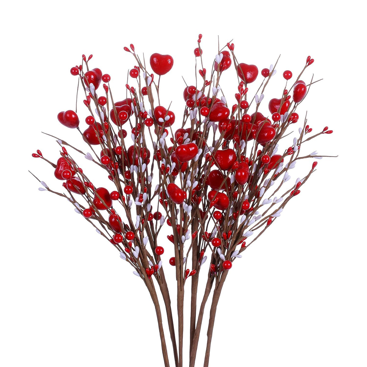 Valentine’S Day Gifts,6 Pcs Artificial Red Berry Flower Stems Heart Shaped Berry Picks For Valentine’S Day,Wedding