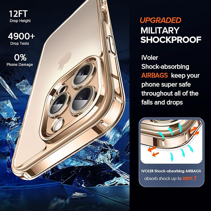 3 in 1 Case for iPhone 16 Pro 6.3 Inch Gold Luxury Protective Cover
