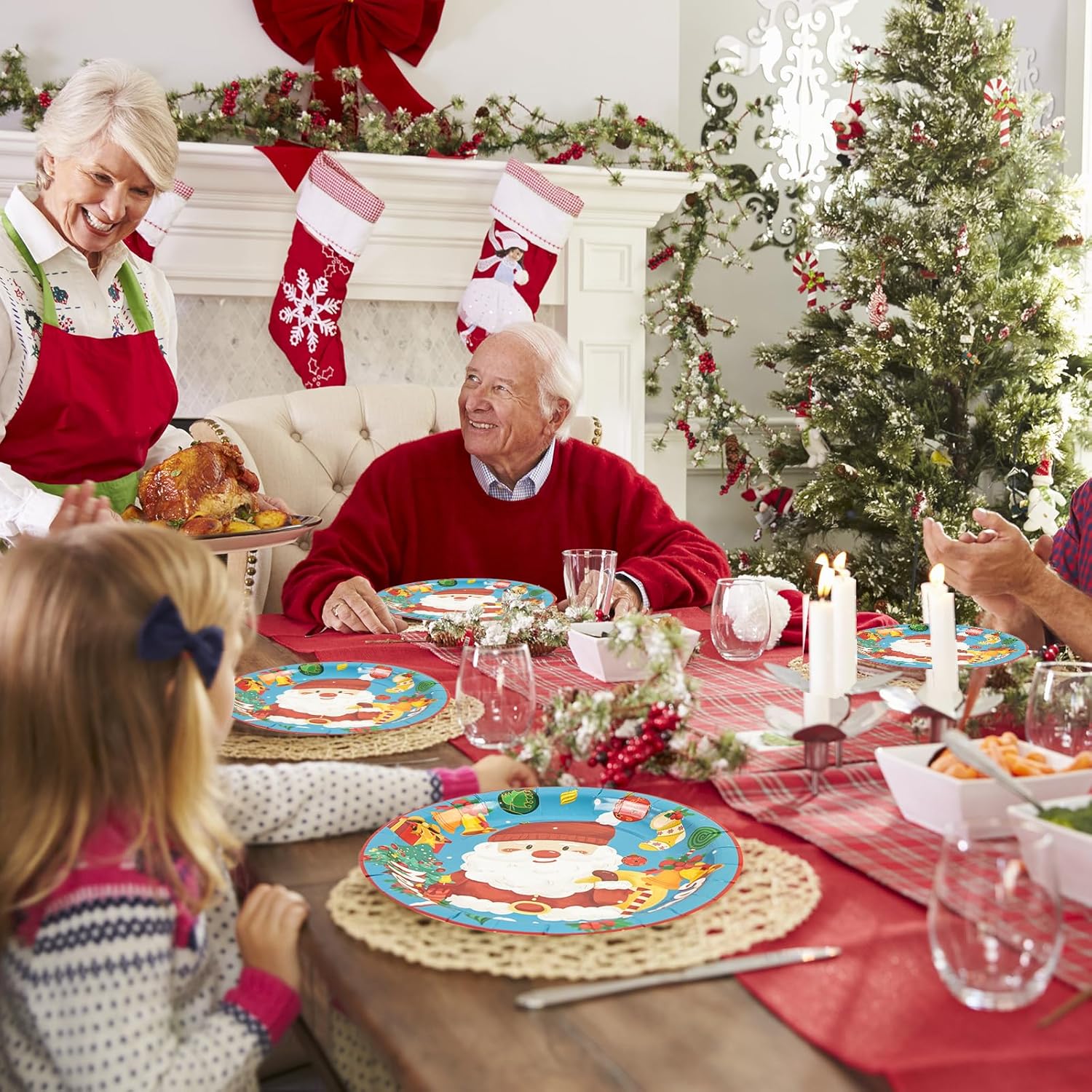 50Pcs Merry Christmas Paper Plates - 7Inch Blue Dessert Plates For Cake Fruit Salad Pizza Disposable Decoration Supplies For Christmas Birthday Wedding Party