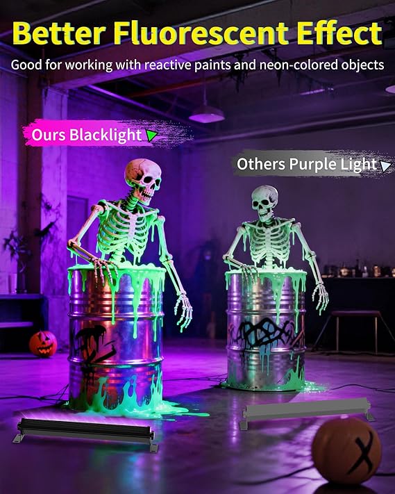 4 Pack 45W LED Black Light Bar UV Flood Light with Switch for Glow Party Halloween Neon Decor
