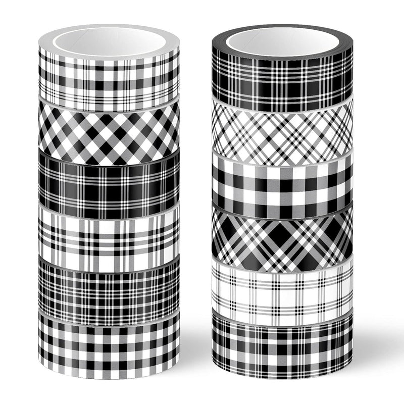 12 Roll Plaid Washi Tape Black White Buffalo Checkered Washi Masking Tape Clas