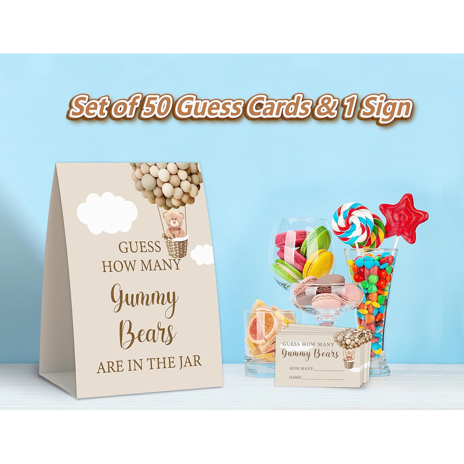 Hot Air Balloon Baby Shower Game,How Many Gummy Bears,Bear Baby Shower Decorations,Baby Shower Decorations Gender Neutral,Gummy Bear Decor,Baby Shower Centerpieces,50 Cards & 1 Sign -8