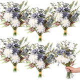 6 Pack Wedding Artificial Flowers Bouquet For Home Table Centerpieces Decoration Bridal Fake Faux Silk Flower Arrangements Bouquets Plastic Floral For Kitchen Dining Party Decor(Blue White)