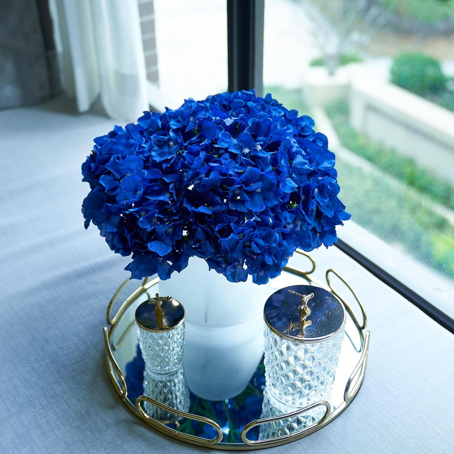 Artificial Hydrangea Flowers Pack Of 10 Royal Blue Fake Hydrangea With Stems For Wedding Home Party Shop Baby Shower Decor Table Centerpieces Bouquets Diy Floral Decoration