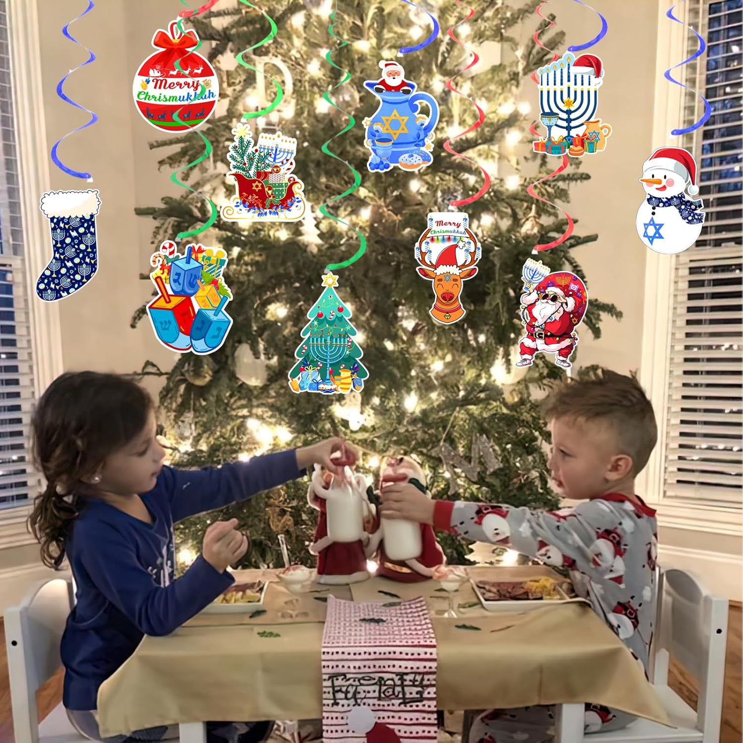 Merry Chrismukka Hanging Swirls Decorations 20 Pcs Christmas Xmas Hanukkah Hanging Ceiling Streamers Swirls For Home Indoor Outdoor Holiday Party Decorations Supplies