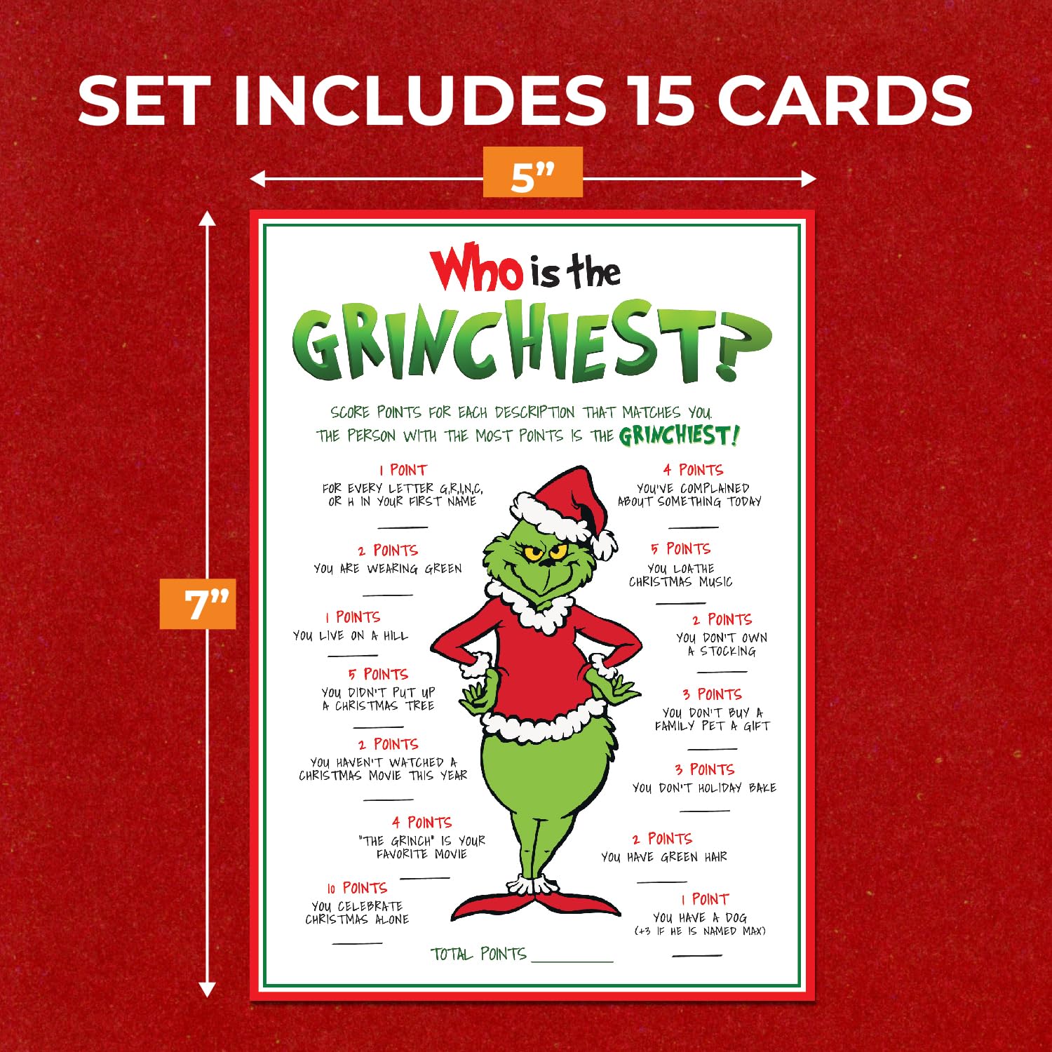 15 Who Is Most Like The Grinch Game Cards- Fun & Easy For Family Christmas Holiday Office Friends Church Party, Supplies, Activity, Decorations