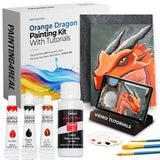 Diy Art Painting Kit For Adults – Learn To Paint Orange Dragon With Video Tutorials, 9 Pieces Canvas Acrylic Paint Set For Adults, Perfect Holiday Gifts Art & Craft For Adults, Beginner