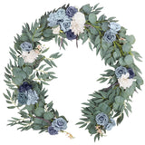 Artificial Dusty Blue Rose Garland Greenery Eucalyptus Willow Garland With Flowers Sweetheart Table Centerpieces Party Wedding Ceremony Backdrop Arch Floral Arrangement 6Ft