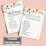 Graceful Floral Baby Shower Games For Girls - 25 Activities Bundle - Word Scramble, Guess The Price, Baby Name Race & Who Knows Mommy Best - Rustic Pink Greenery Theme, Double-Sided 5X7 Cards