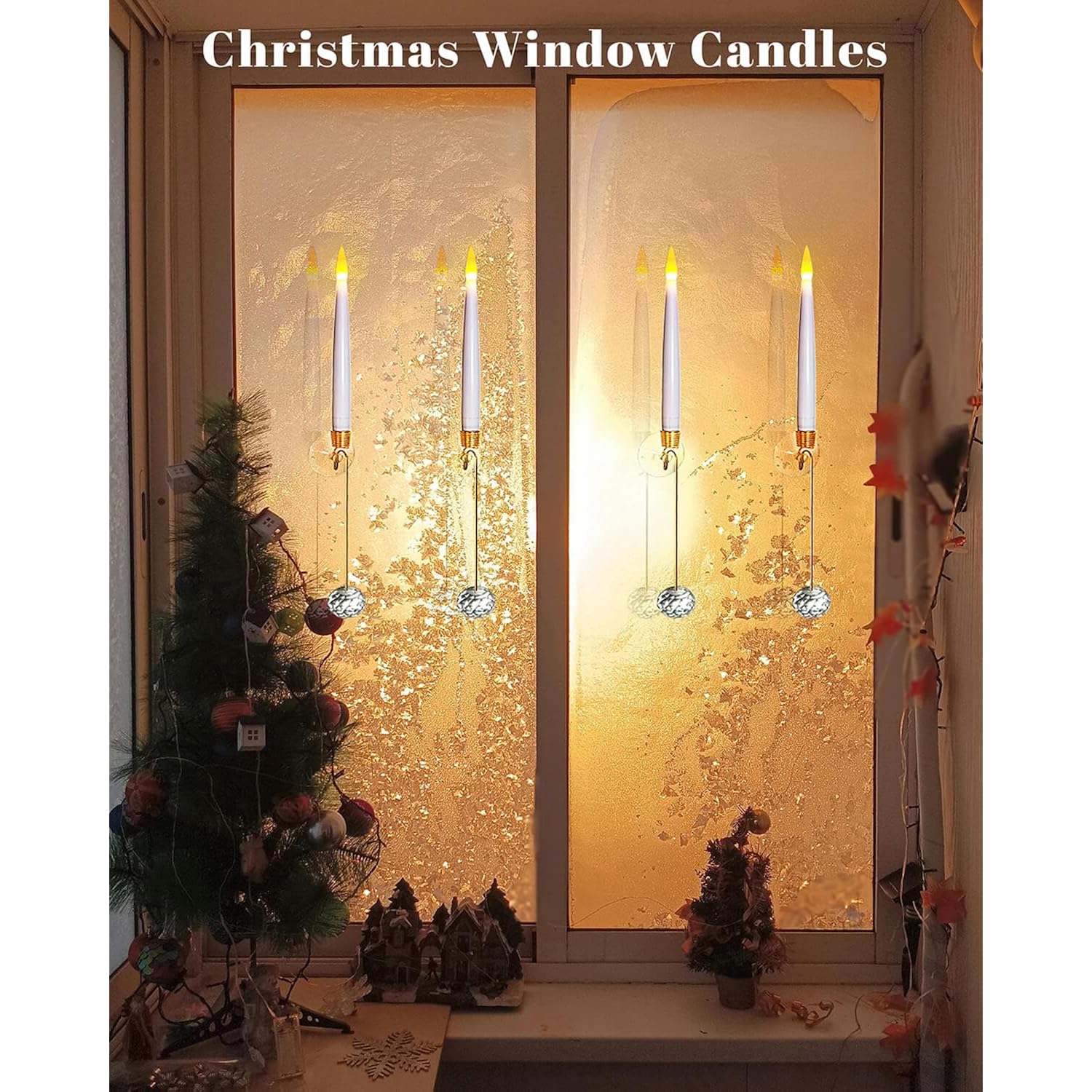 Christmas Tree Candles With Crystal Ball, Window Candle With Timer Of Wand Remote, Battery Operated Flameless Taper Candles, Flickering Warm Light, Xmas Home Ornaments, Wedding Party Décor